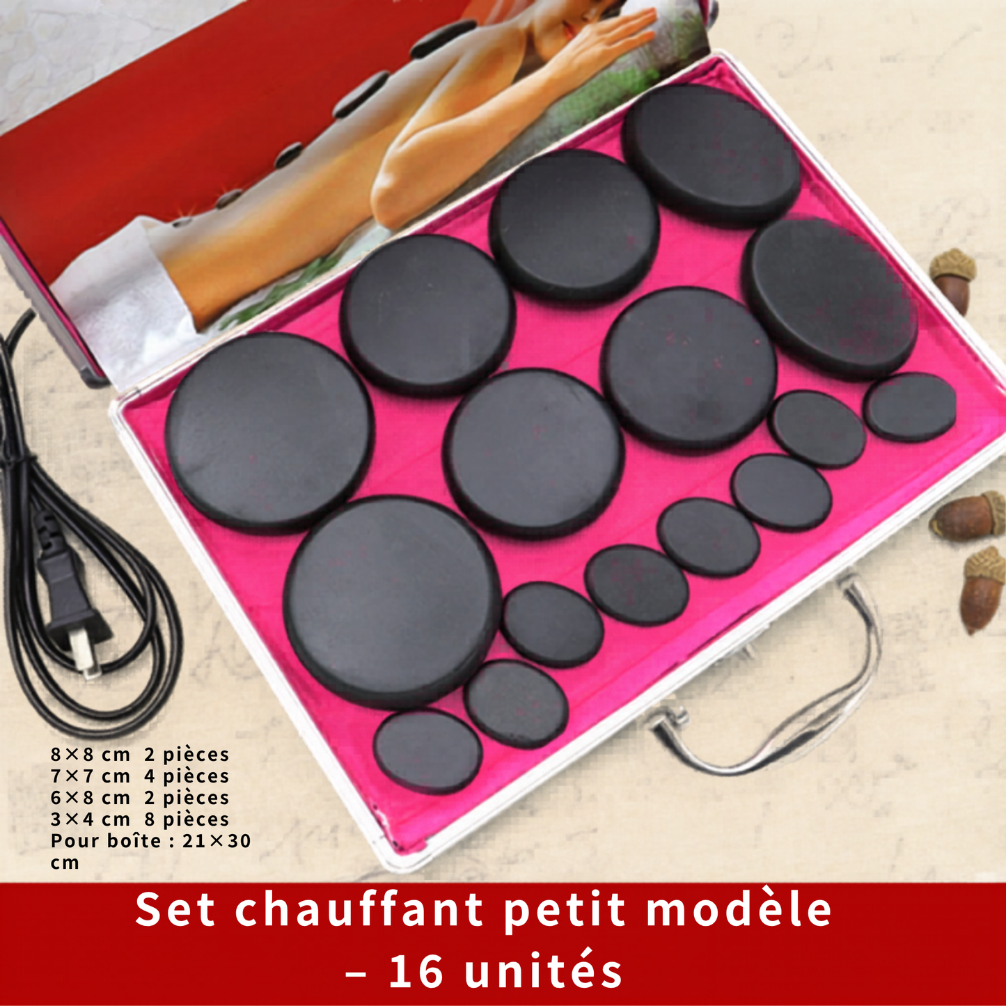 Stone Warmer for Massage (16 pcs) & Stone Heater in Aluminum Case