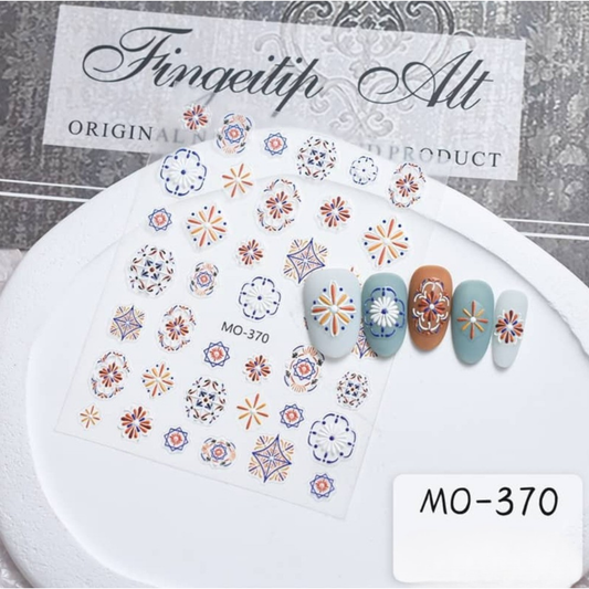 Nail Art Sticker | Mandala Floral | Bleu & Terracotta | MO-370