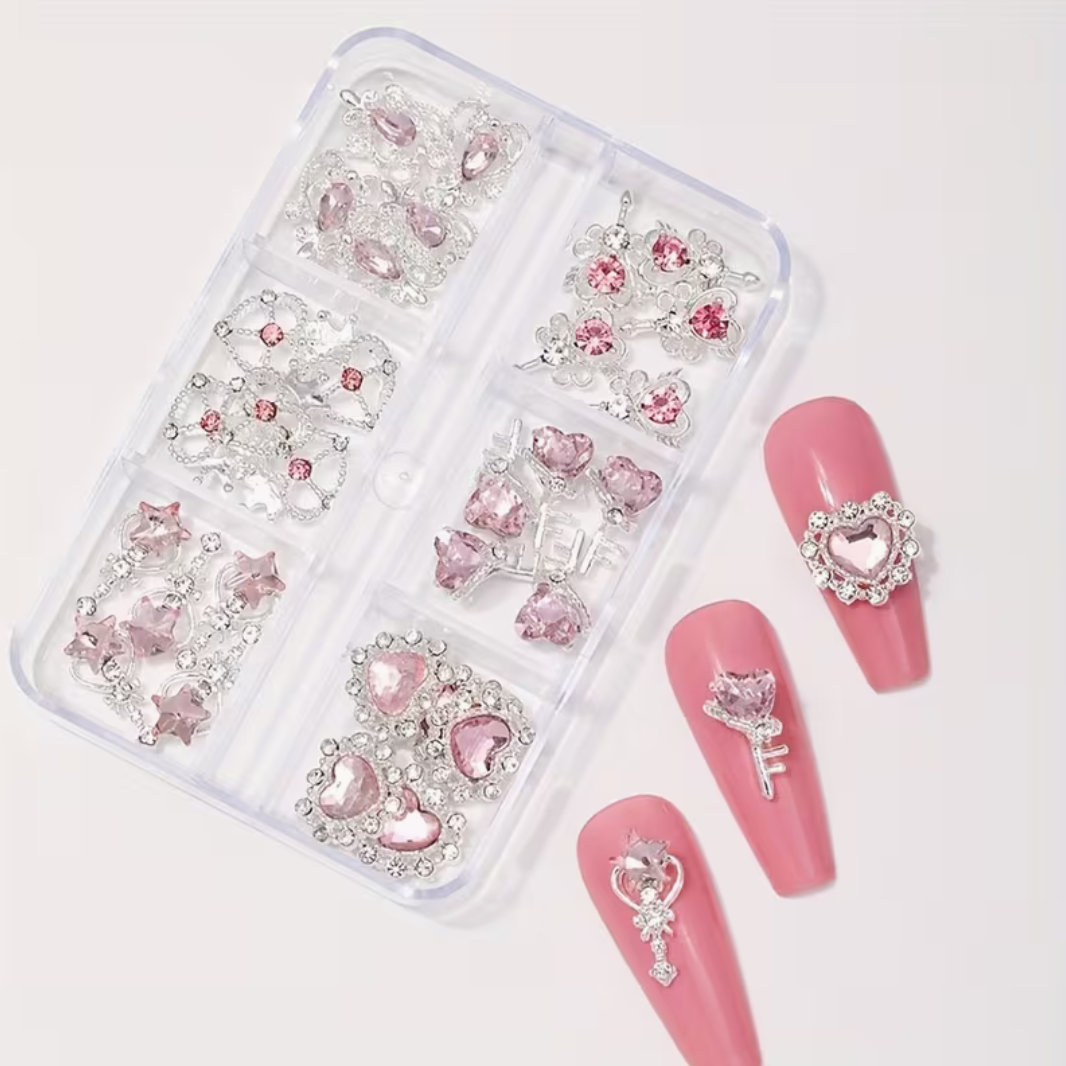 Nail Art Jewelry | Set Crystal Clear – Charms 3D Or & Diamant