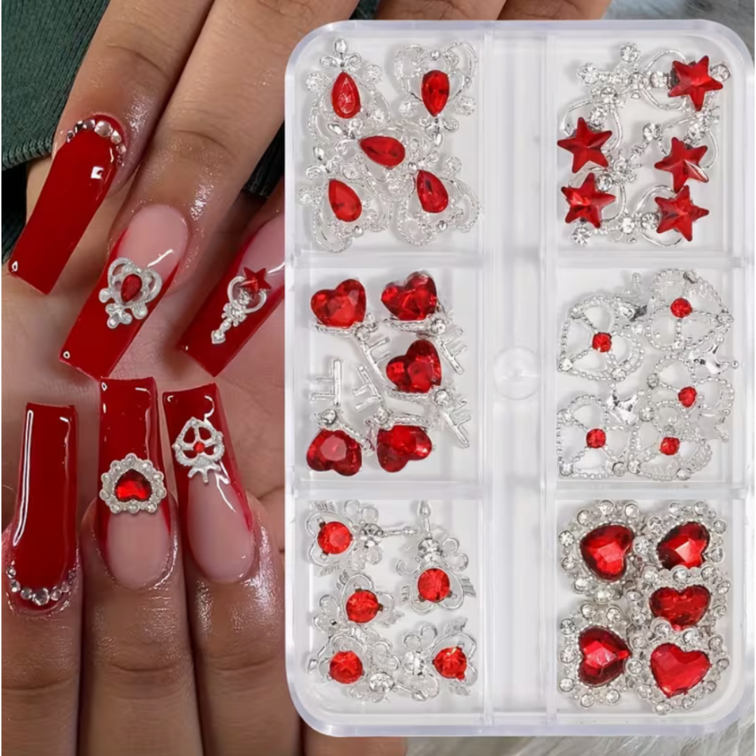 Nail Art Jewelry | Set Red Queen – Charms 3D Or & Cristal