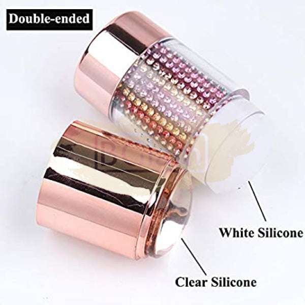 Double Head (Clear & White) Nail Stamper With 2 Stencil Scrapers - Gold Red Rhinestones Art Tool