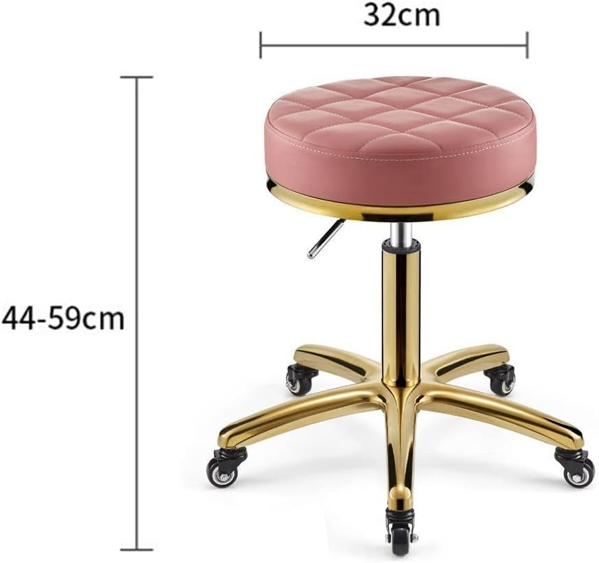 Adjustable Hydraulic Stool on wheels with footrest | Round | Pink & Gold