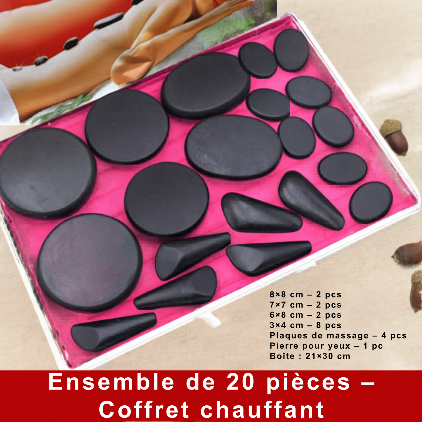 Stone Warmer for Massage (20 pcs) & Stone Heater in Aluminum Case
