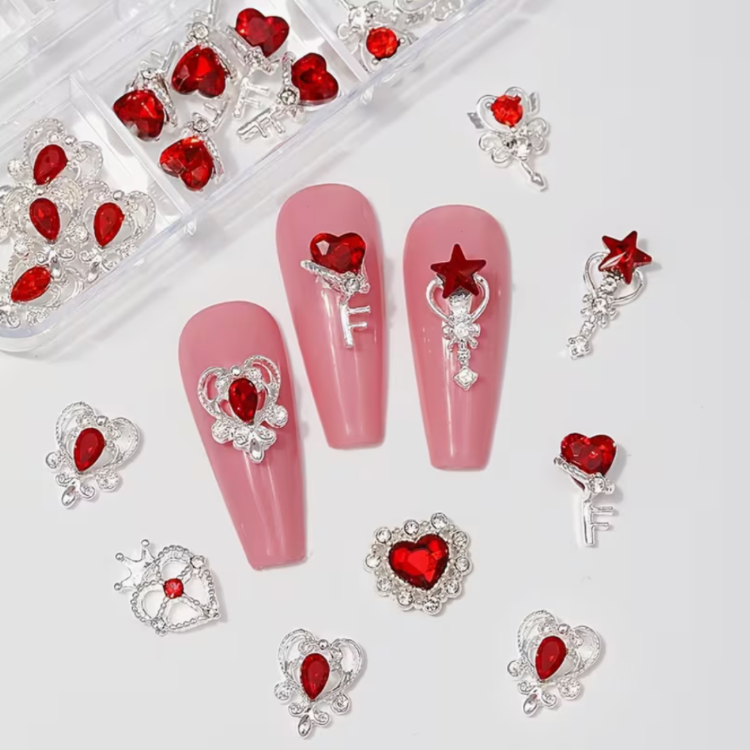 Nail Art Jewelry | Set Red Queen – Charms 3D Or & Cristal