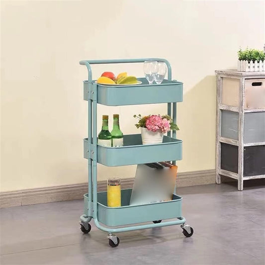 3-Tier Metal Storage Organizer Rolling Cart with handle - Green