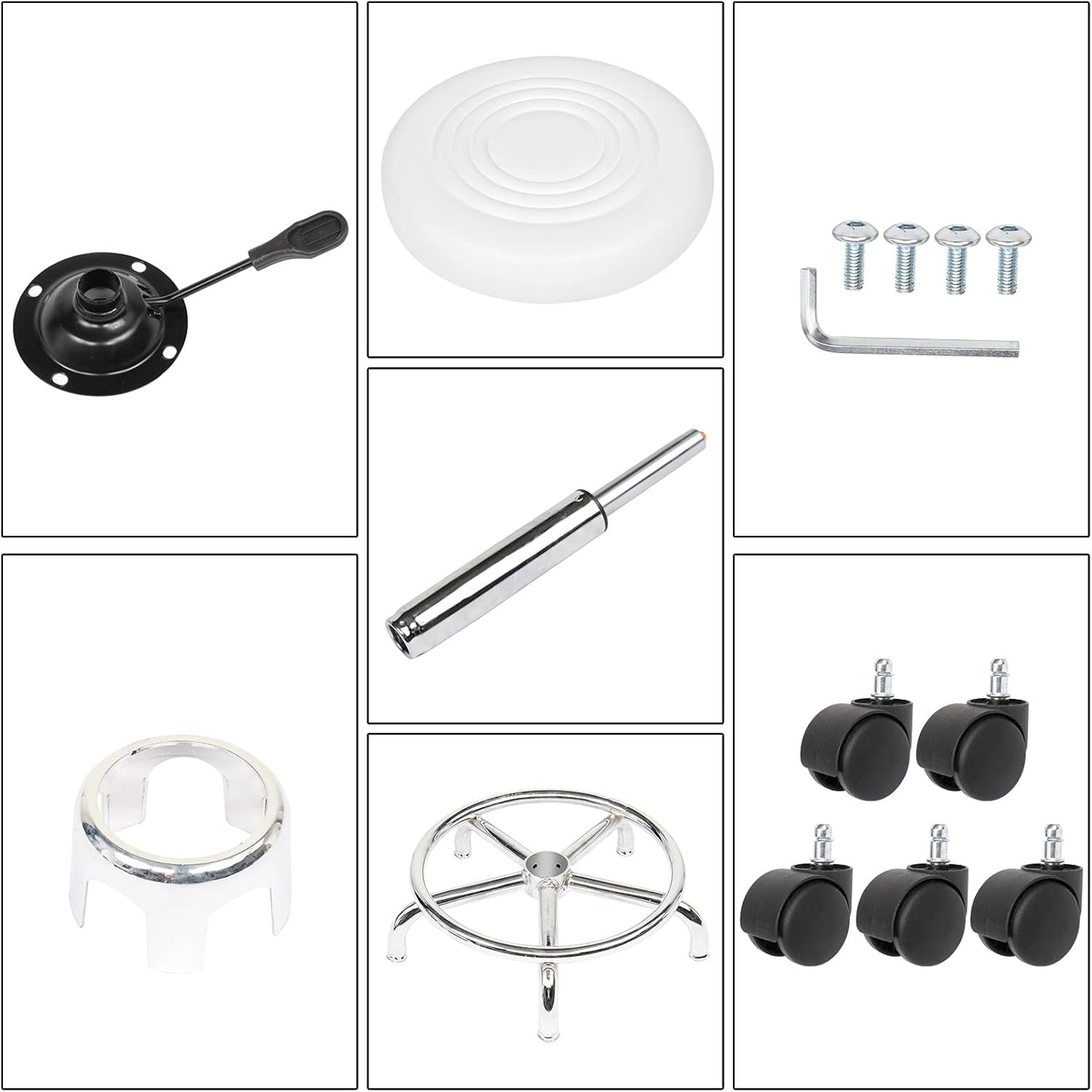 White Adjustable Stool on wheels with footrest | Round