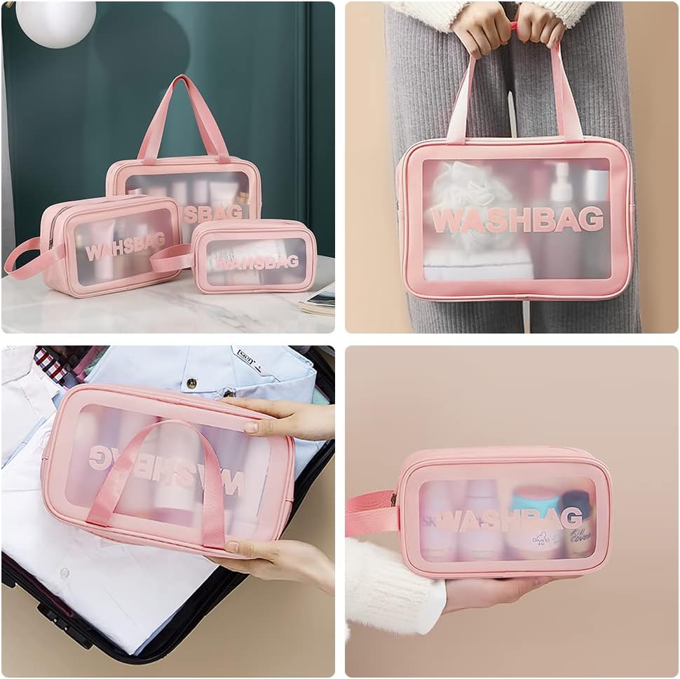 Multipurpose PVC Travel Organizer Bag | Pink | 3 sizes | Sell per unit