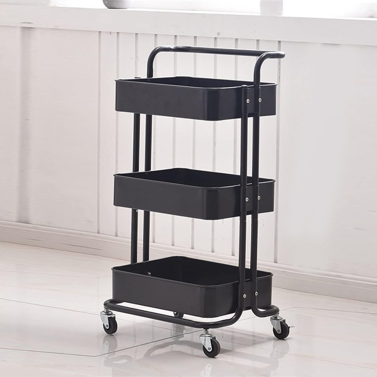 3-Tier Metal Storage Organizer Rolling Cart with handle - Black