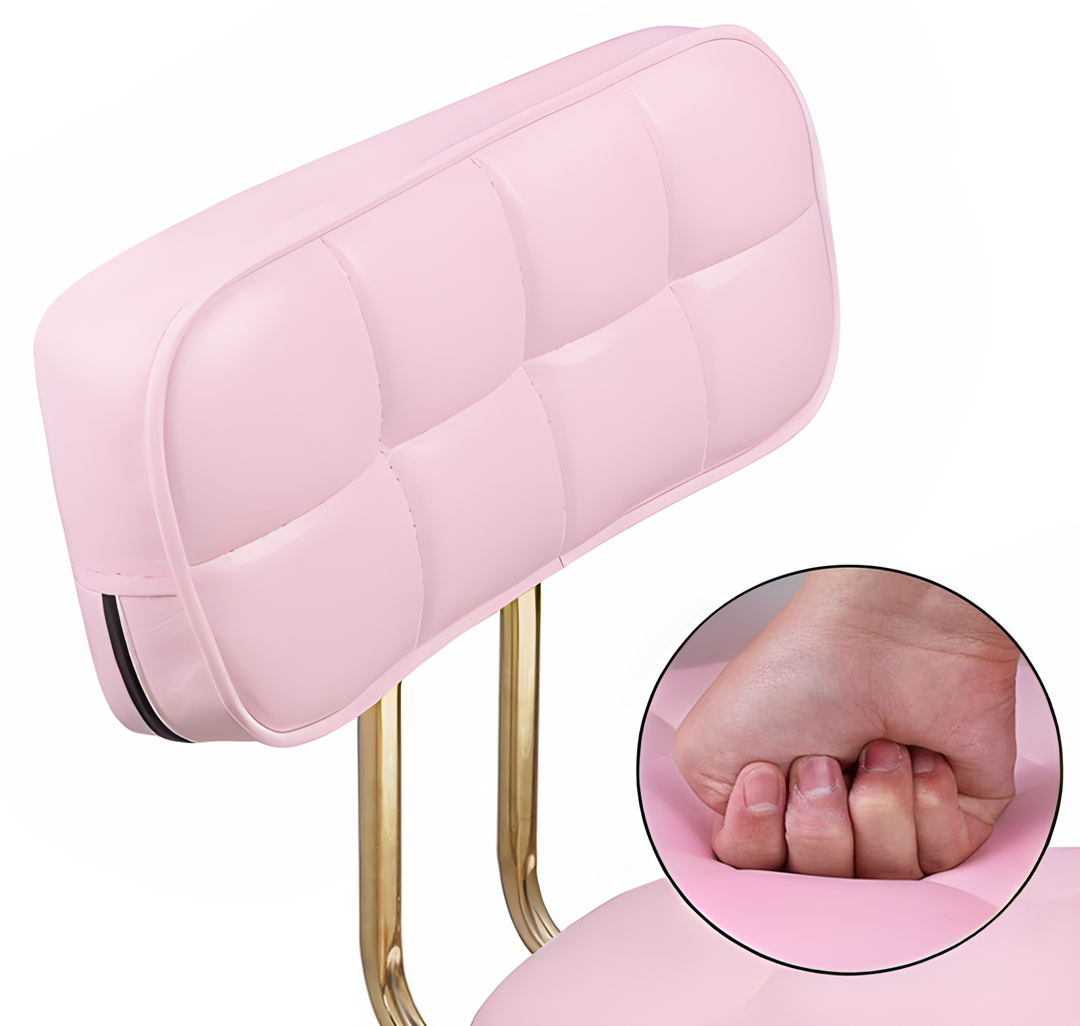 Beauty Salon Hydraulic Swivel Stool with Backrest | Pink and Gold