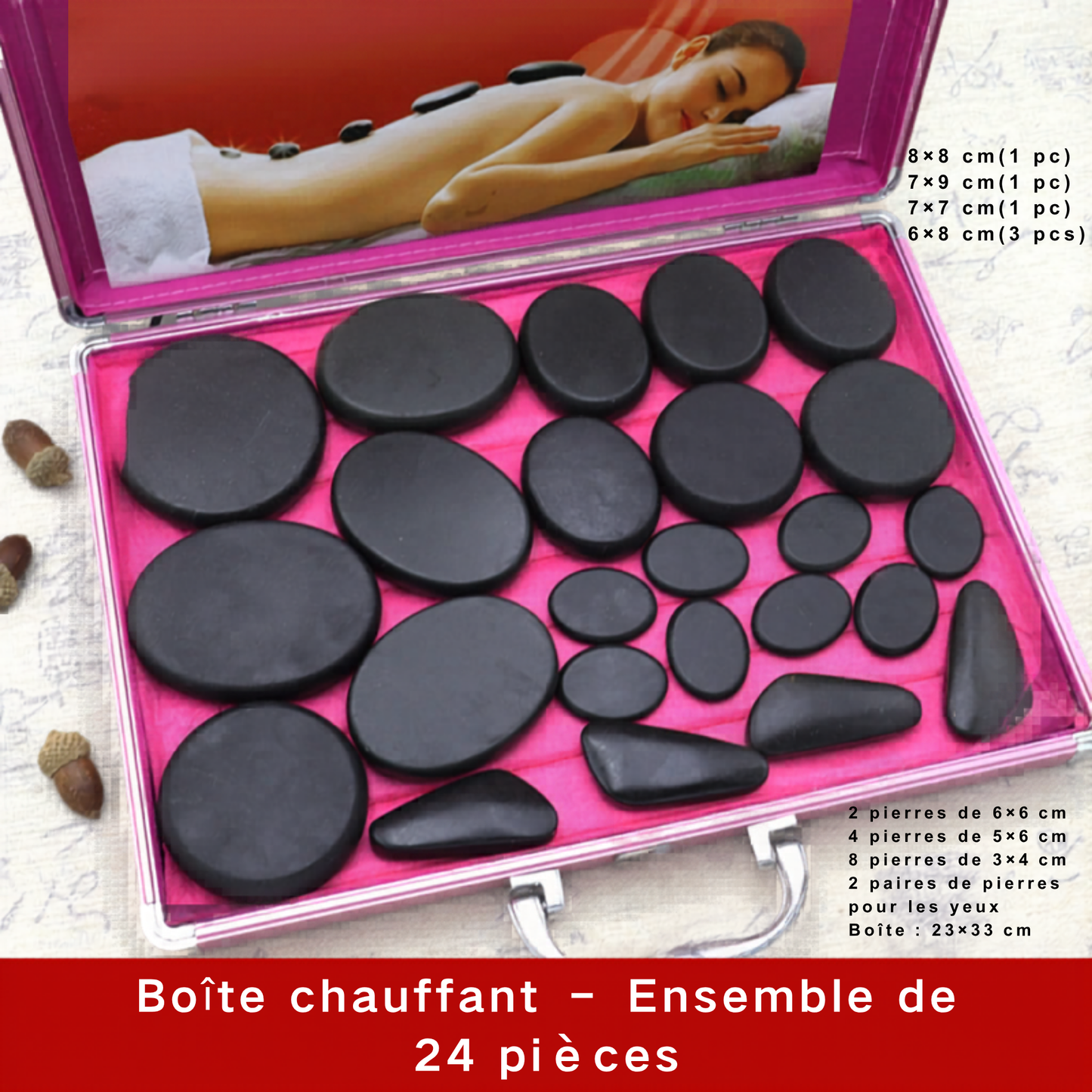 Stone Warmer for Massage (24 pcs) & Stone Heater in Aluminum Case
