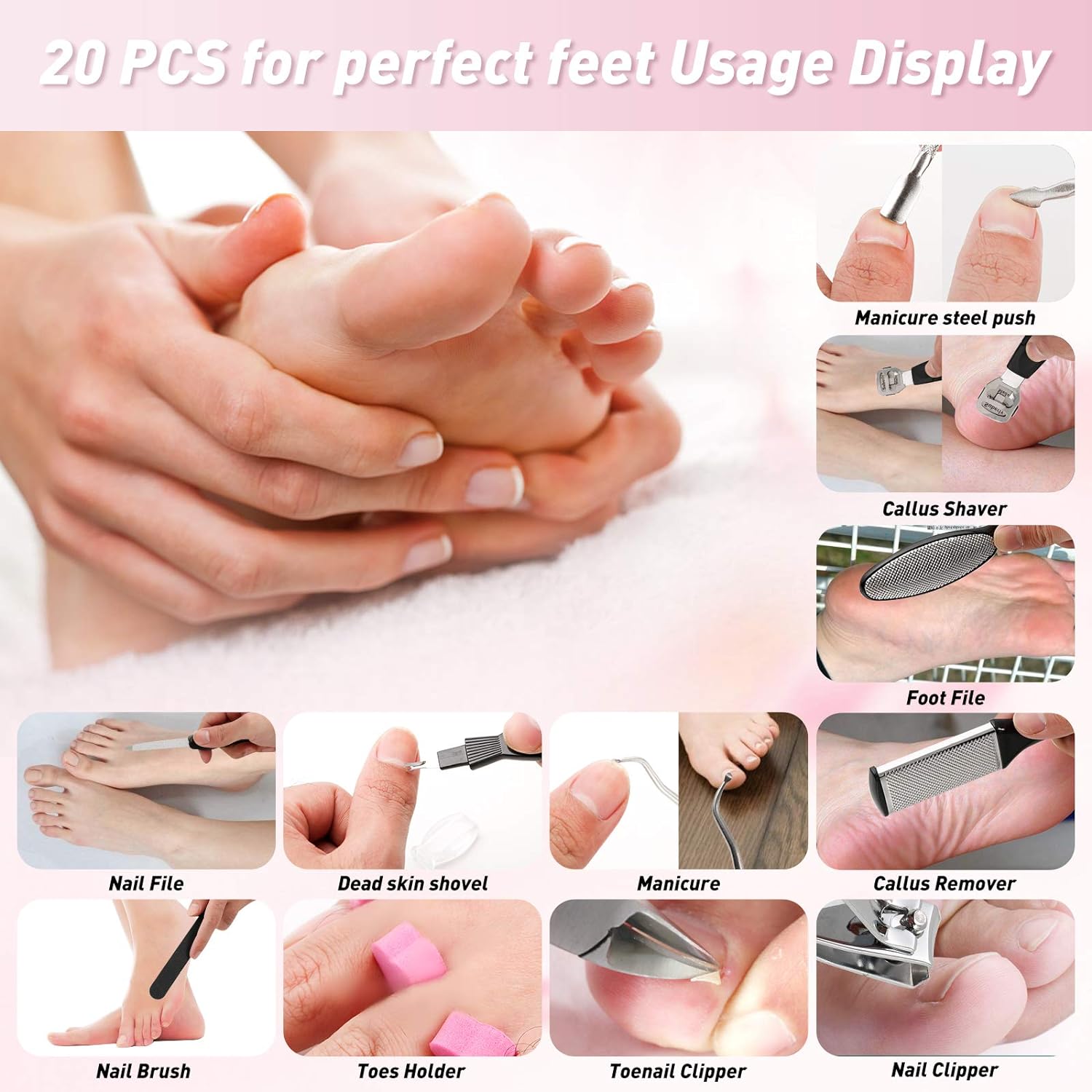6 Pc Professional Pedicure Set Nail Foot File Foam Toe Separators