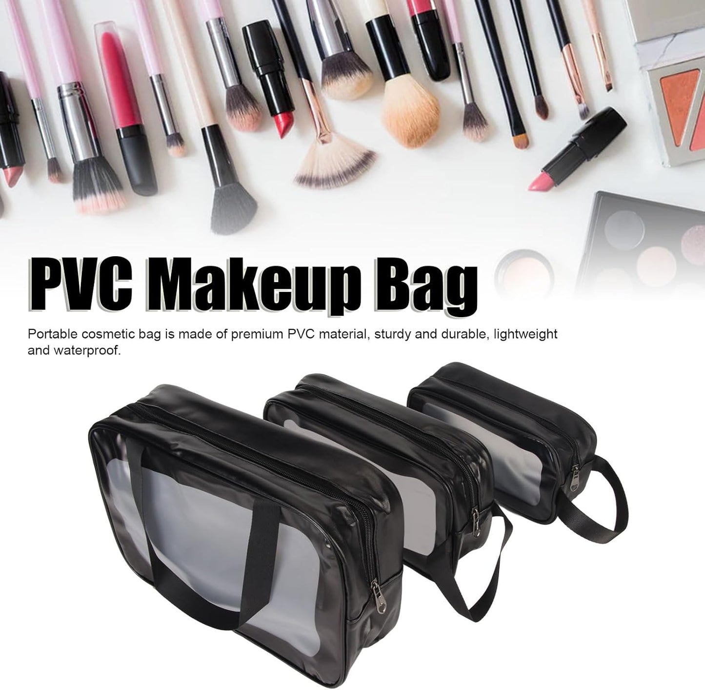 Multipurpose PVC Travel Organizer Bag | Black | 3 sizes | Sell per unit