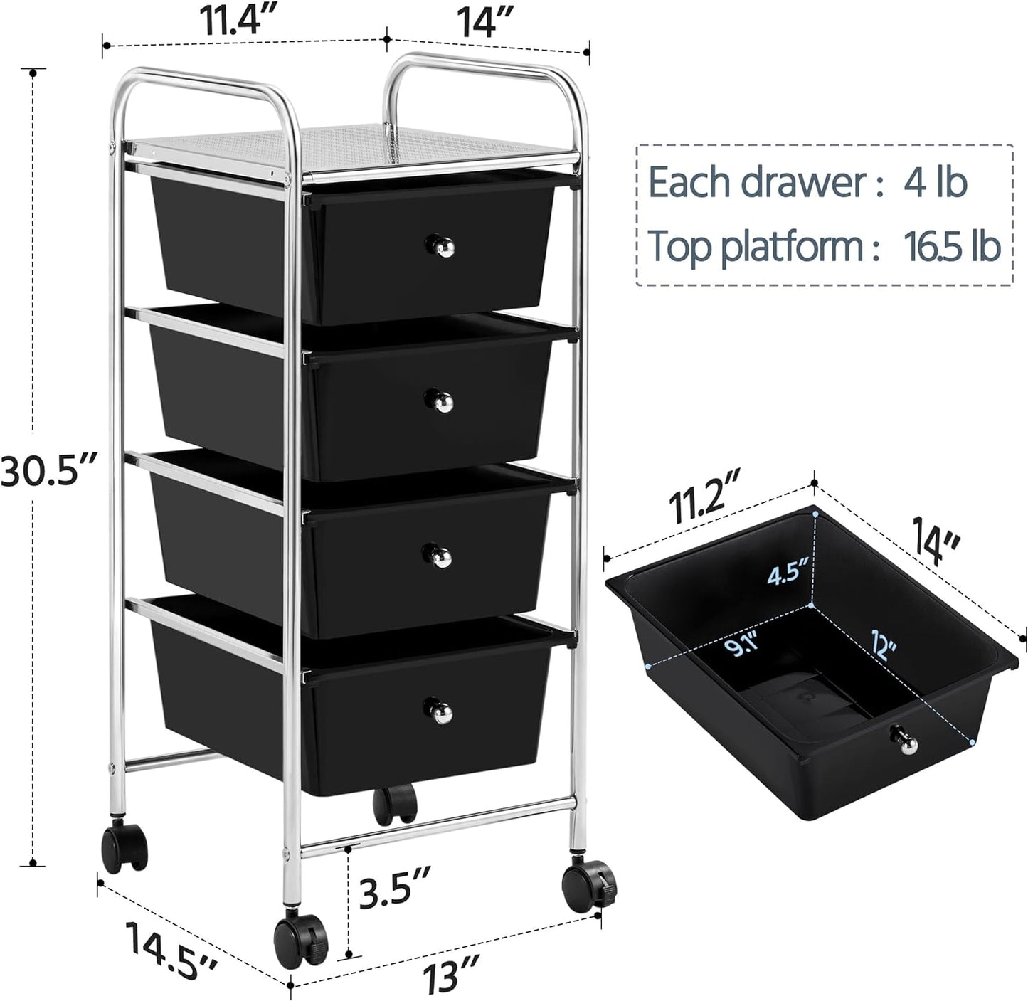 Black Trolley Side Table