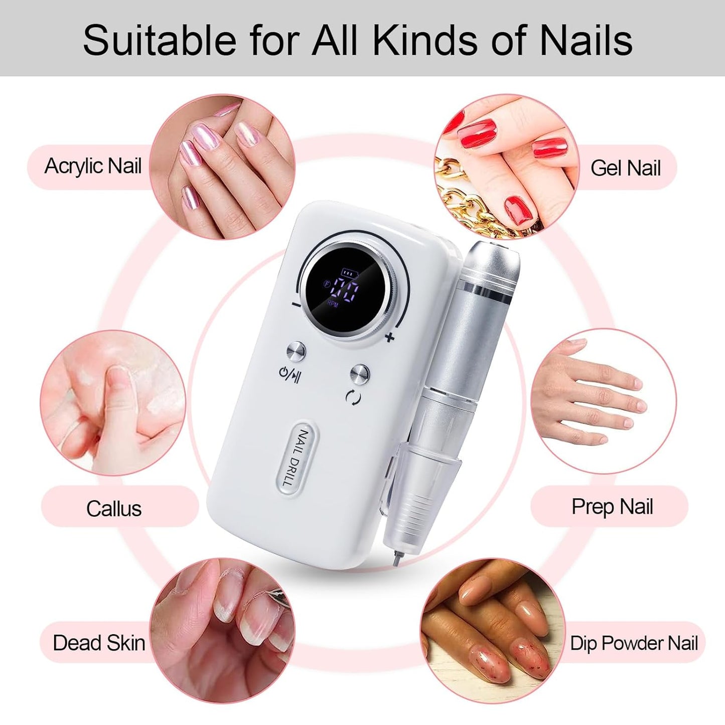 Portable and Rechargeable Nail drill Machin | 45k RPM