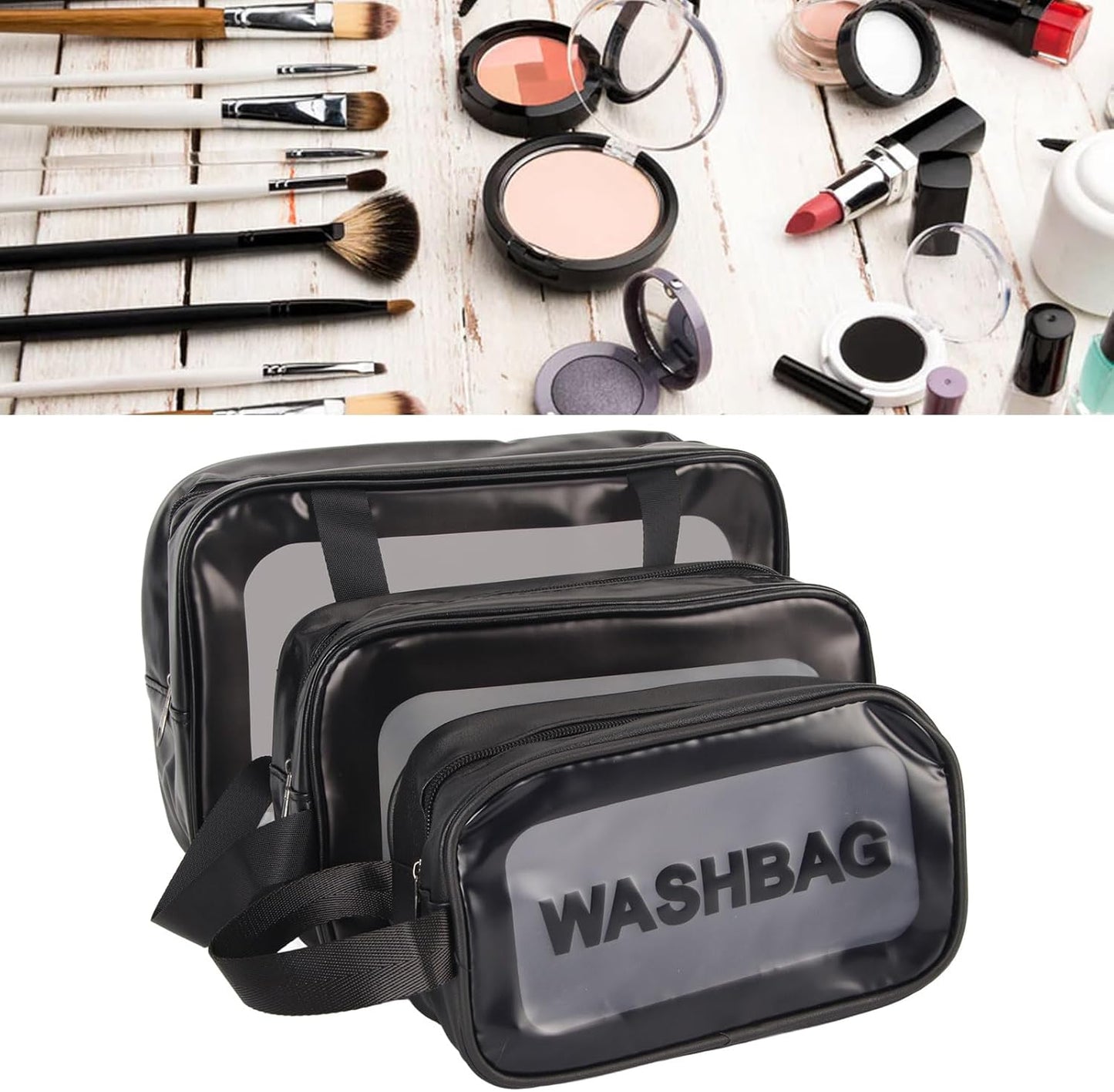 Multipurpose PVC Travel Organizer Bag | Black | 3 sizes | Sell per unit