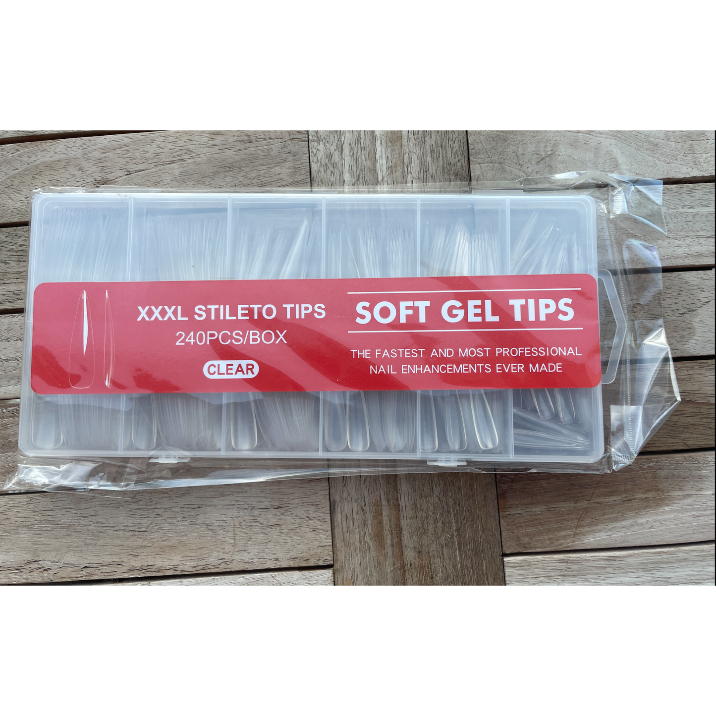 Soft Gel Tips | Full Cover | XXXL Stileto (240pcs) Red Box