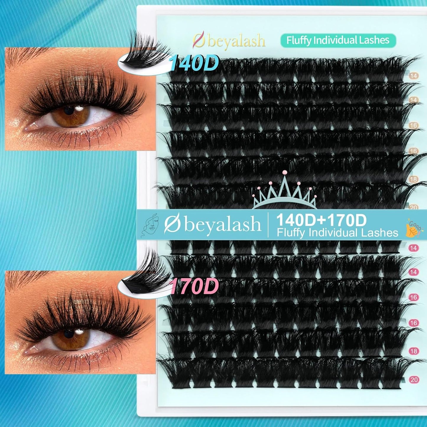 Volume Cluster Eyelash Individuals 144pcs | 140D+170D | D-Curl | 14-20mm