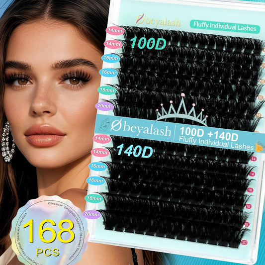 Volume Cluster Eyelash Individuals 168pcs | 100D+140D | D Curl | 14-20mm