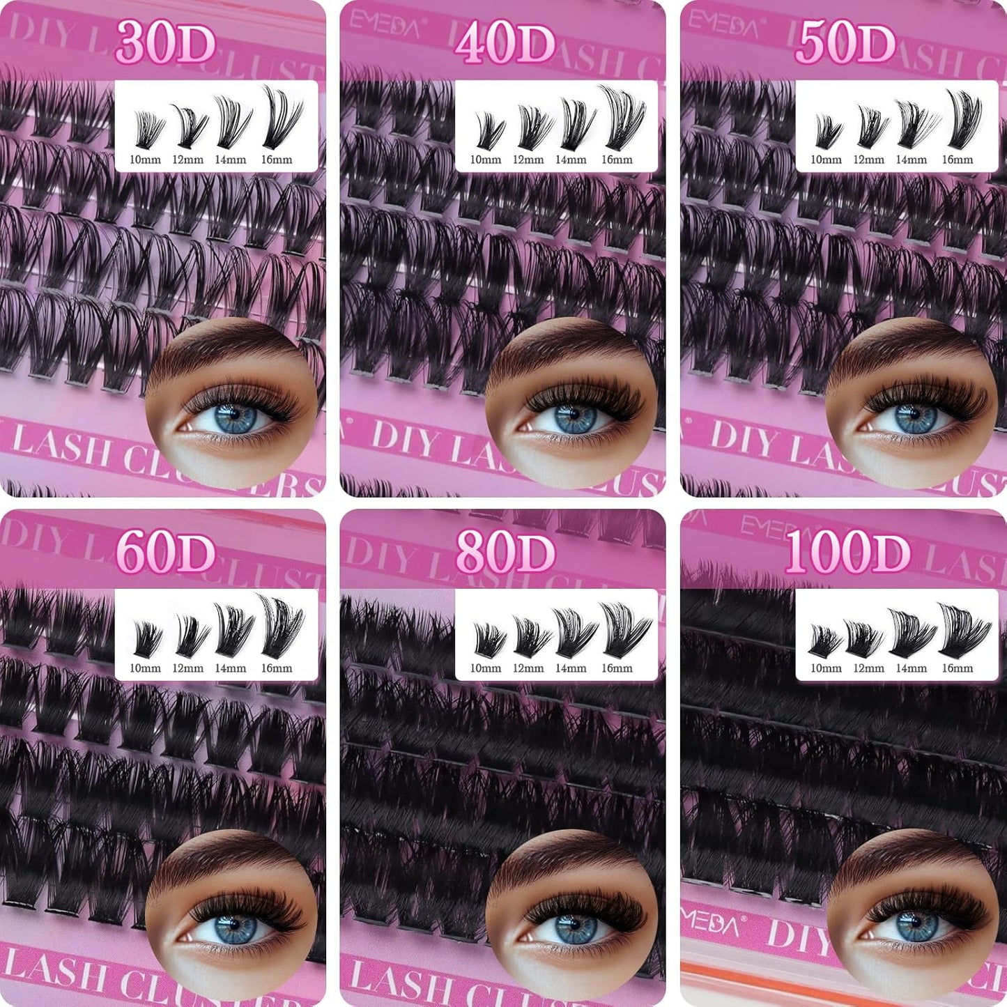 Kit DIY Lash Cluster EME30D-100D | D Curl | 10-16mm