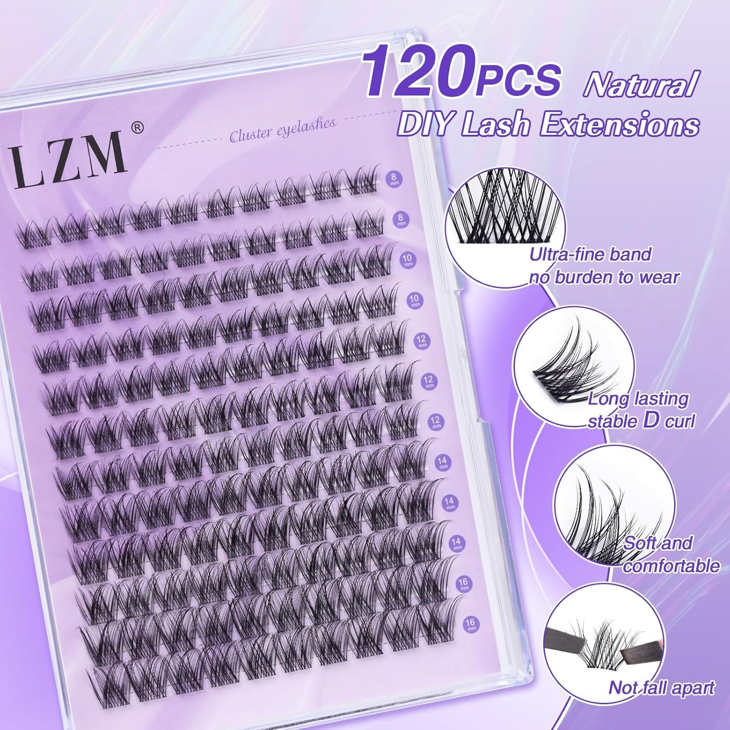 LZM Lash Clusters | 120Pcs | SNR028 | Curl D | MIX
