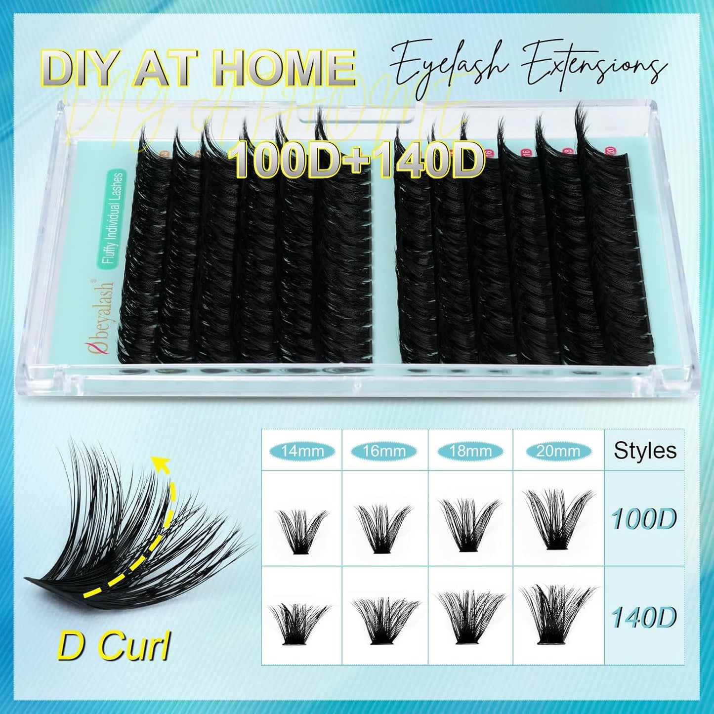 Volume Cluster Eyelash Individuals 168pcs | 100D+140D | D Curl | 14-20mm
