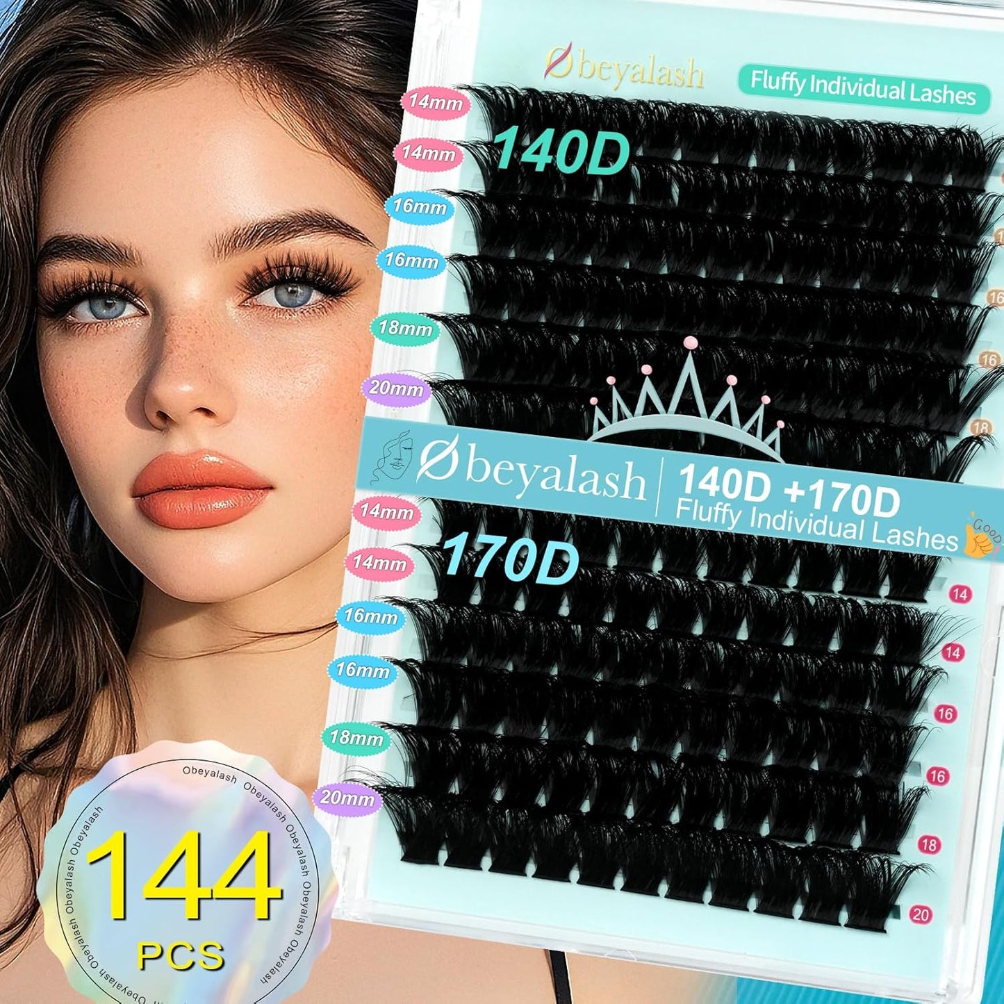 Volume Cluster Eyelash Individuals 144pcs | 140D+170D | D-Curl | 14-20mm