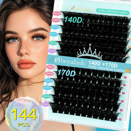 Volume Cluster Eyelash Individuals 144pcs | 140D+170D | D-Curl | 14-20mm