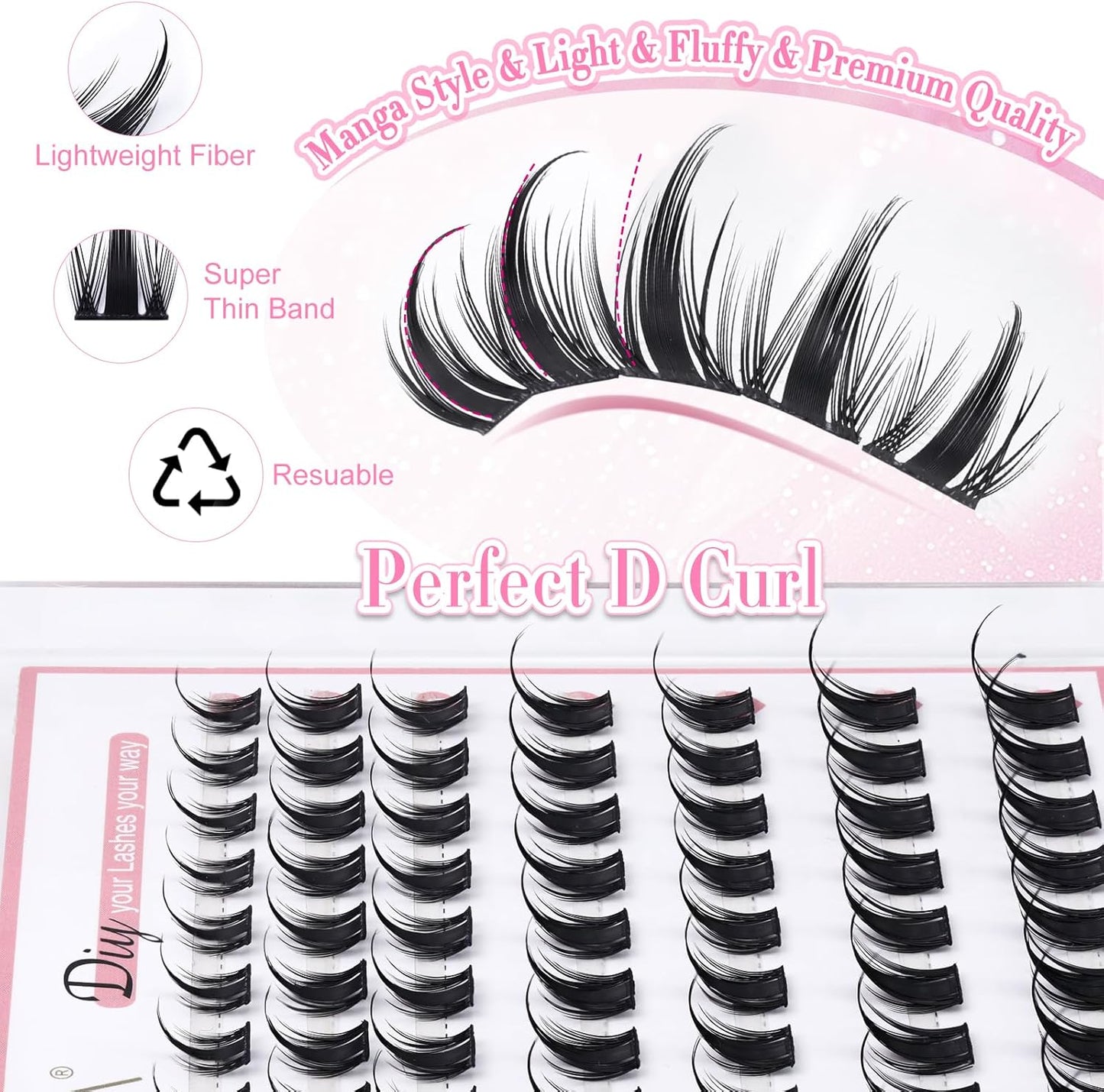 Anime Lashes D Curl Lash Clusters | D Curl | Mix 8-14mm