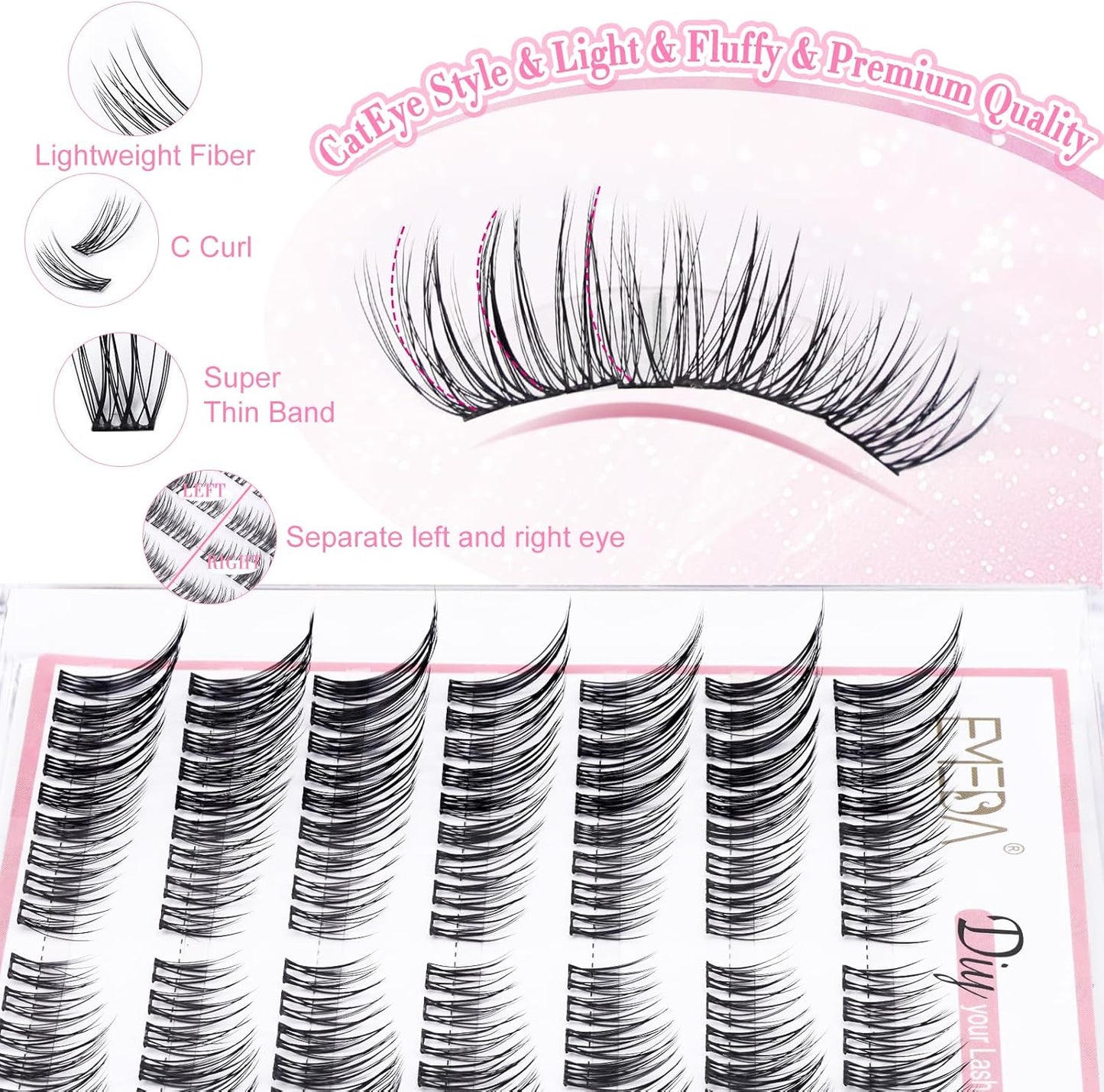 Cat Eye Look Cluster Lashes Kit | C Curl | Mix 7-15mm