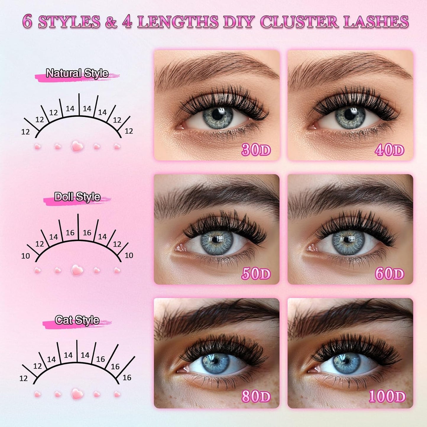 Kit DIY Lash Cluster EME30D-100D | D Curl | 10-16mm