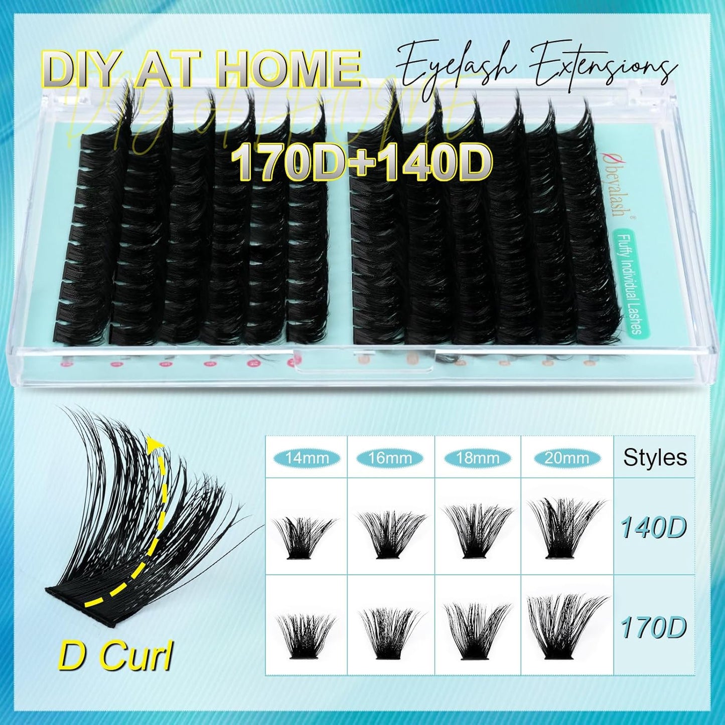 Volume Cluster Eyelash Individuals 144pcs | 140D+170D | D-Curl | 14-20mm