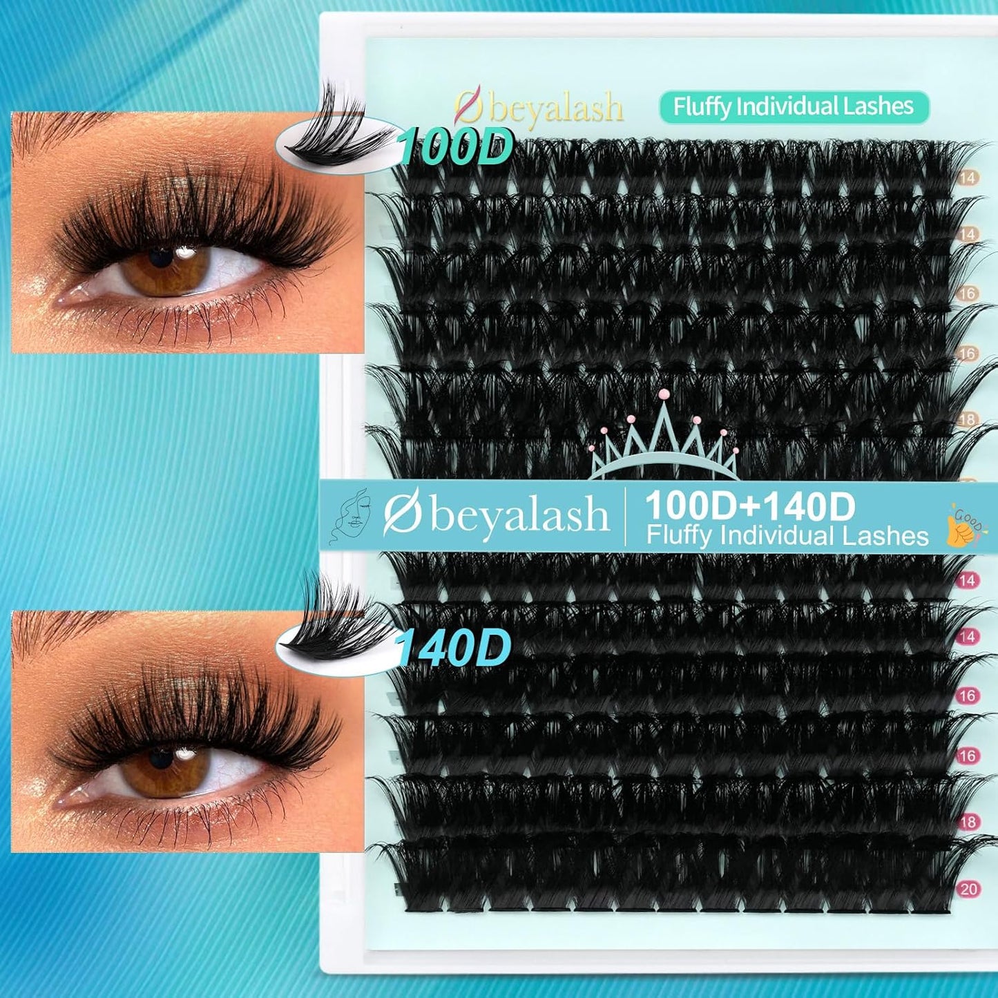 Volume Cluster Eyelash Individuals 168pcs | 100D+140D | D Curl | 14-20mm