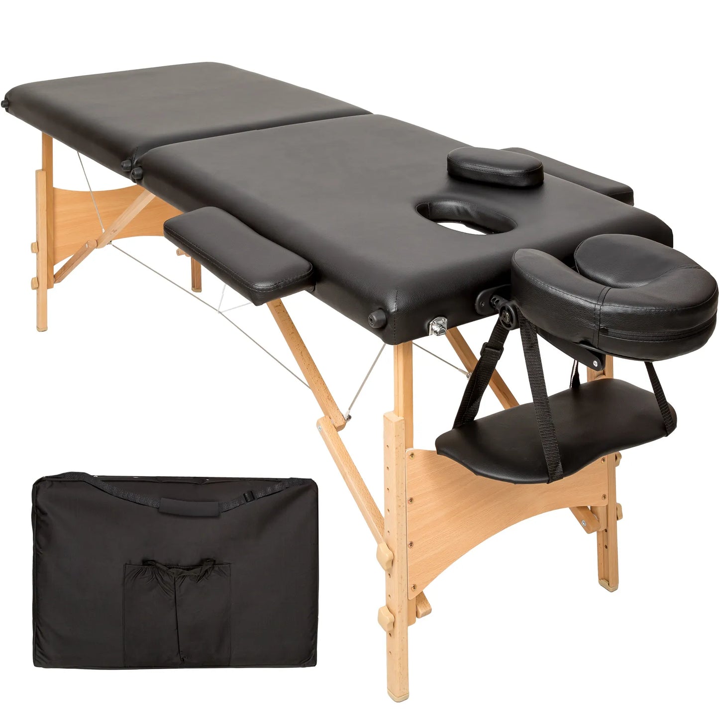 Portable Massage Spa Bed 185*60cm | Wood | 2 Zones | Black