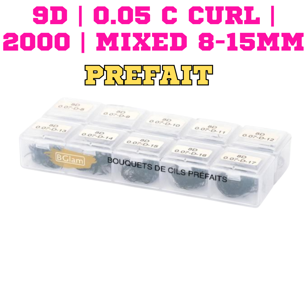 BGLAM Premade Fans 9D | 0.05 C Curl | 2000 | Mixed 8-15mm