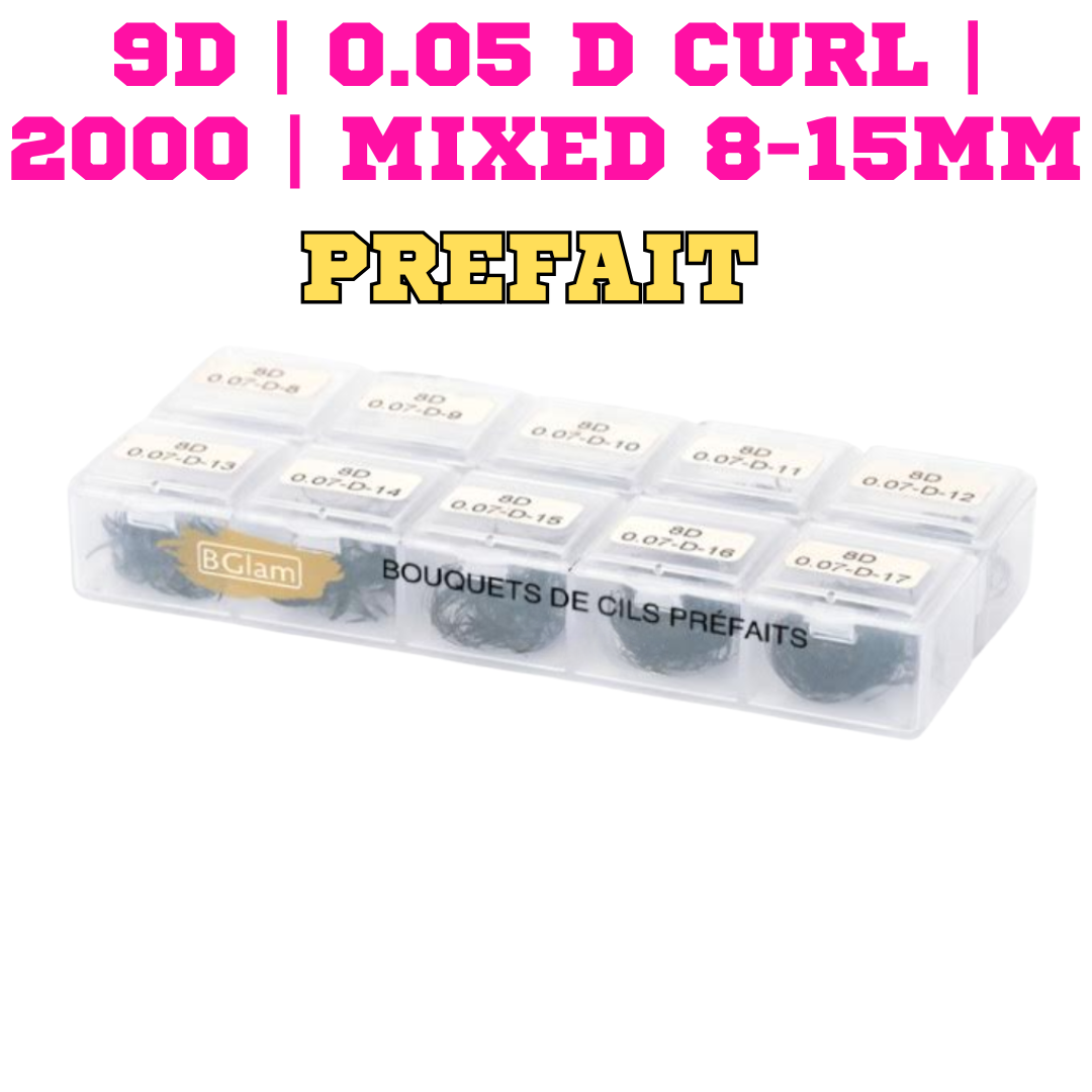 BGLAM Premade Fans 9D | 0.05 D Curl | 2000 | Mixed 8-15mm