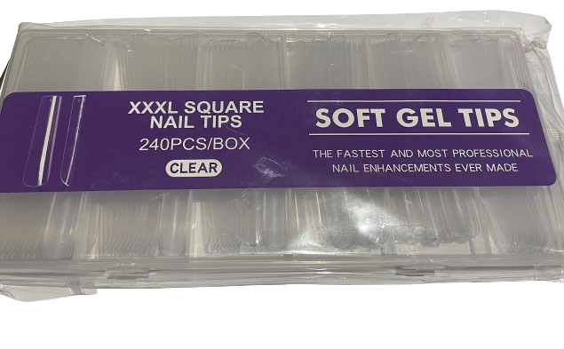Soft Gel Tips | Full Cover | XXXL Square (240pcs) Purple Box
