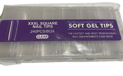 Soft Gel Tips | Full Cover | XXXL Square (240pcs) Purple Box