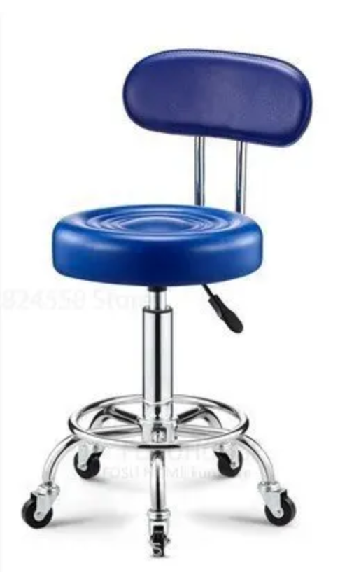 Adjustable Stool on wheels with footrest & backrest | Round | Black, Red or Blue