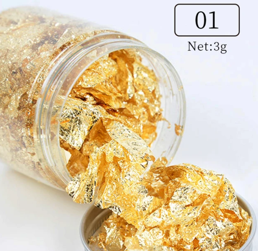 Gold, Silver, and Rose Gold Foil Flakes for Nail Art & Craft Foil