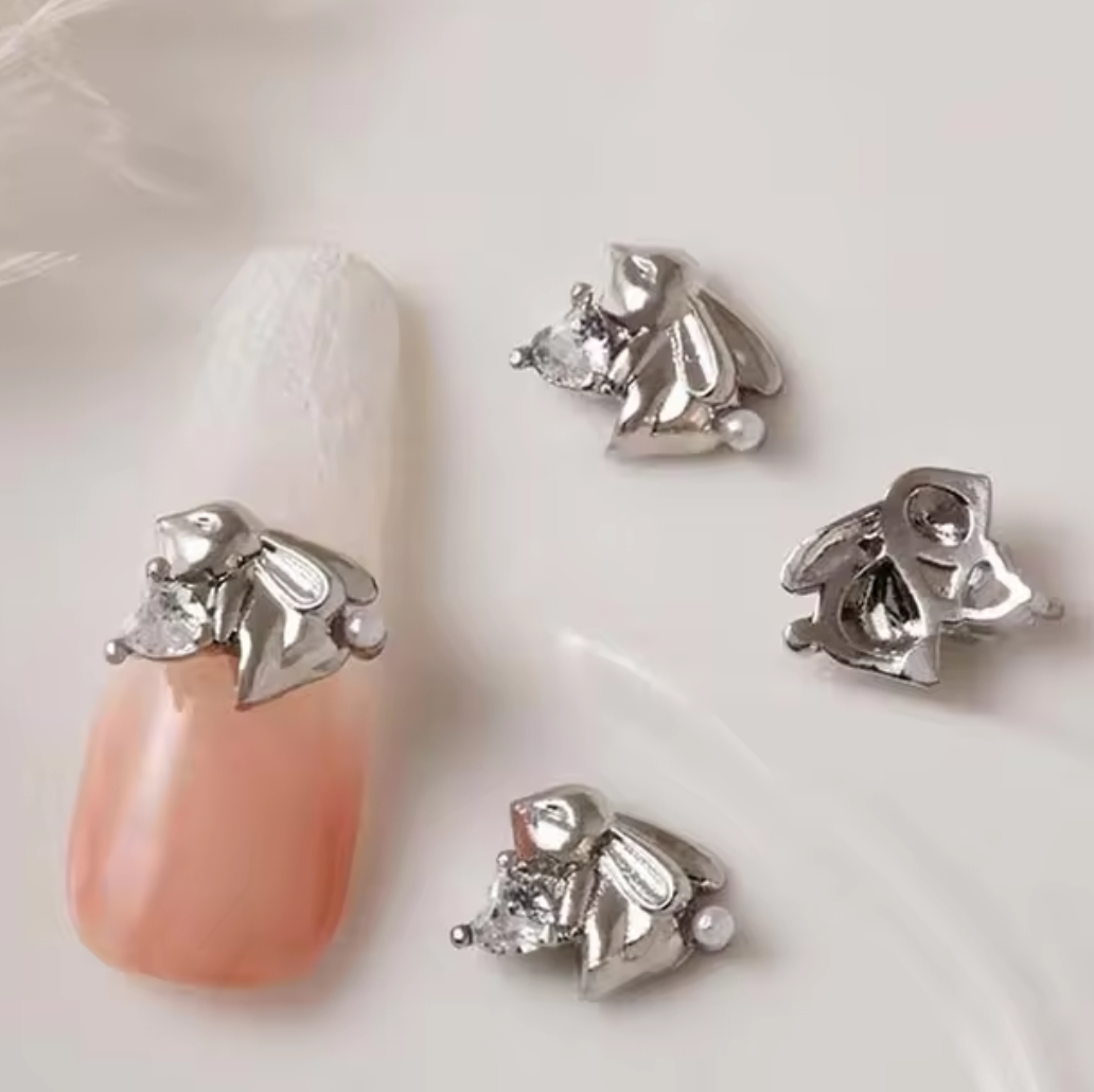 Bijoux fantaisie 3D pour ongles | Style lapin | Couleur or ou argent | Vendu à l'unité