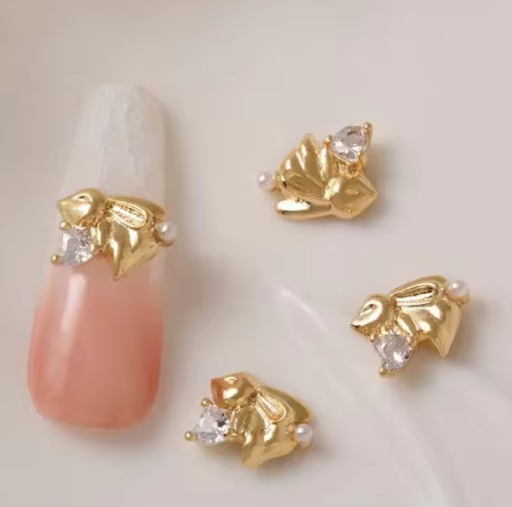 Bijoux fantaisie 3D pour ongles | Style lapin | Couleur or ou argent | Vendu à l'unité