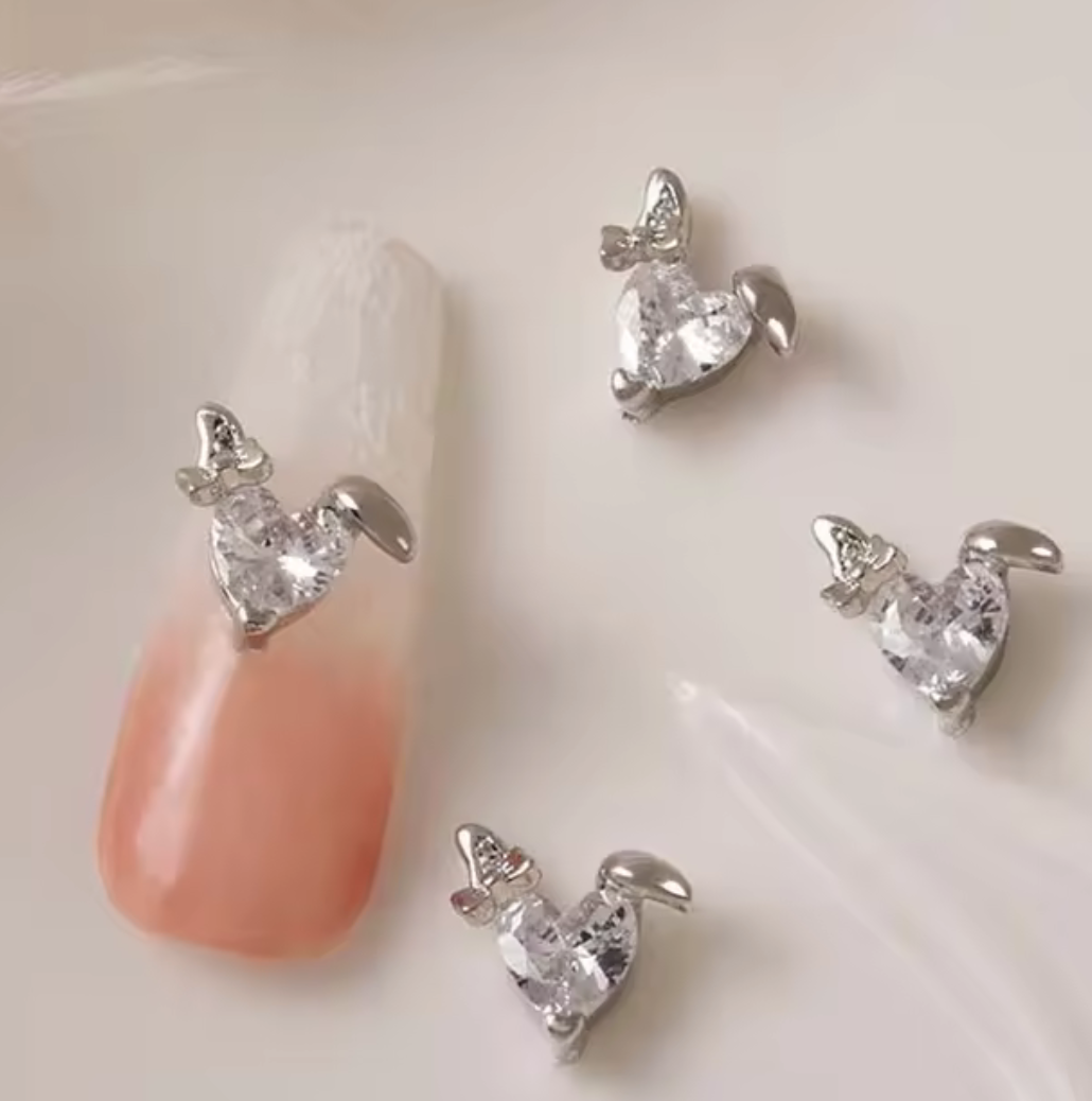 Bijoux fantaisie 3D pour ongles | Style lapin | Couleur or ou argent | Vendu à l'unité