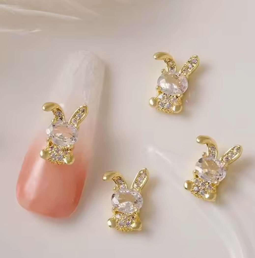 Bijoux fantaisie 3D pour ongles | Style lapin | Couleur or ou argent | Vendu à l'unité