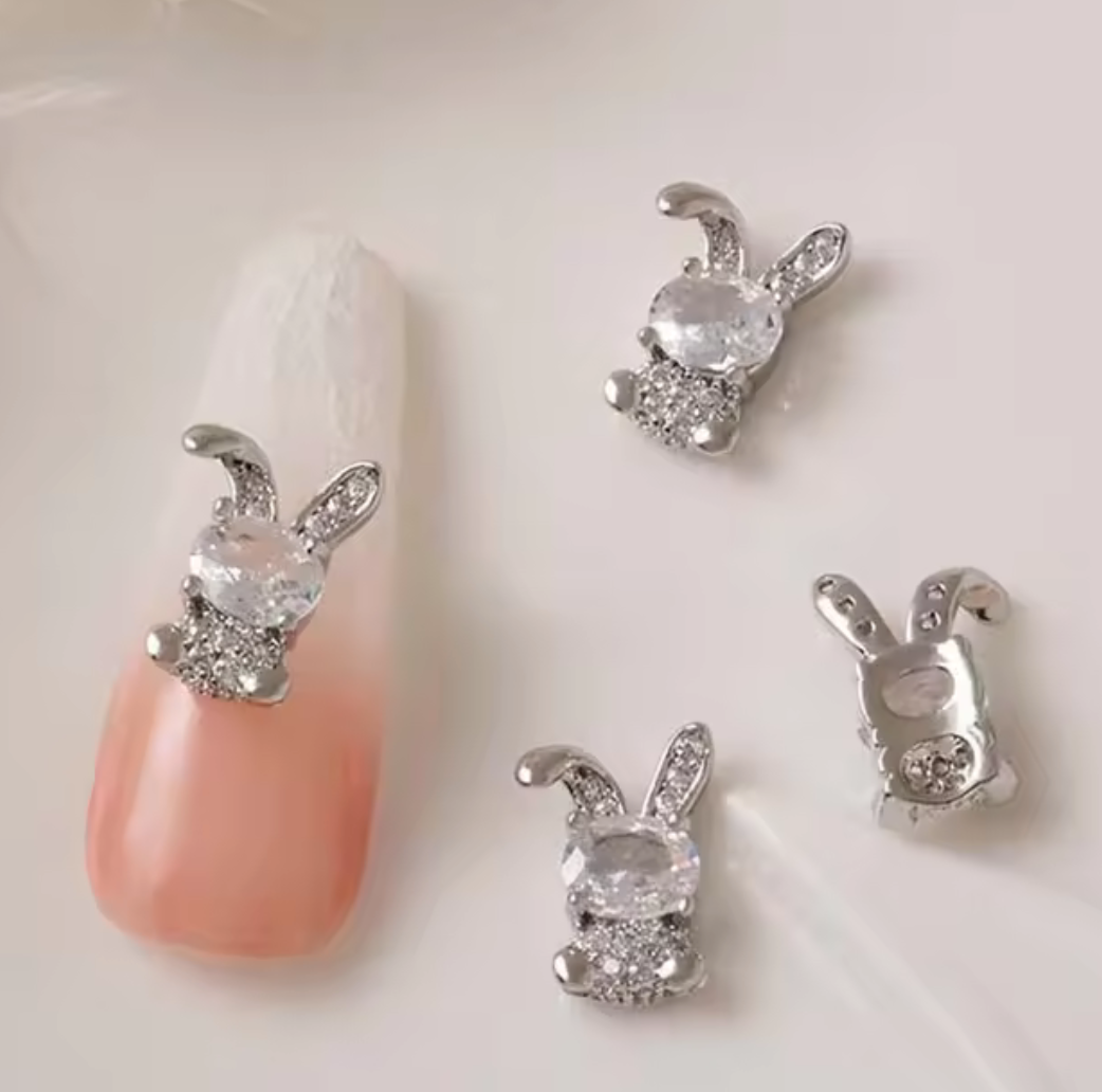 Bijoux fantaisie 3D pour ongles | Style lapin | Couleur or ou argent | Vendu à l'unité