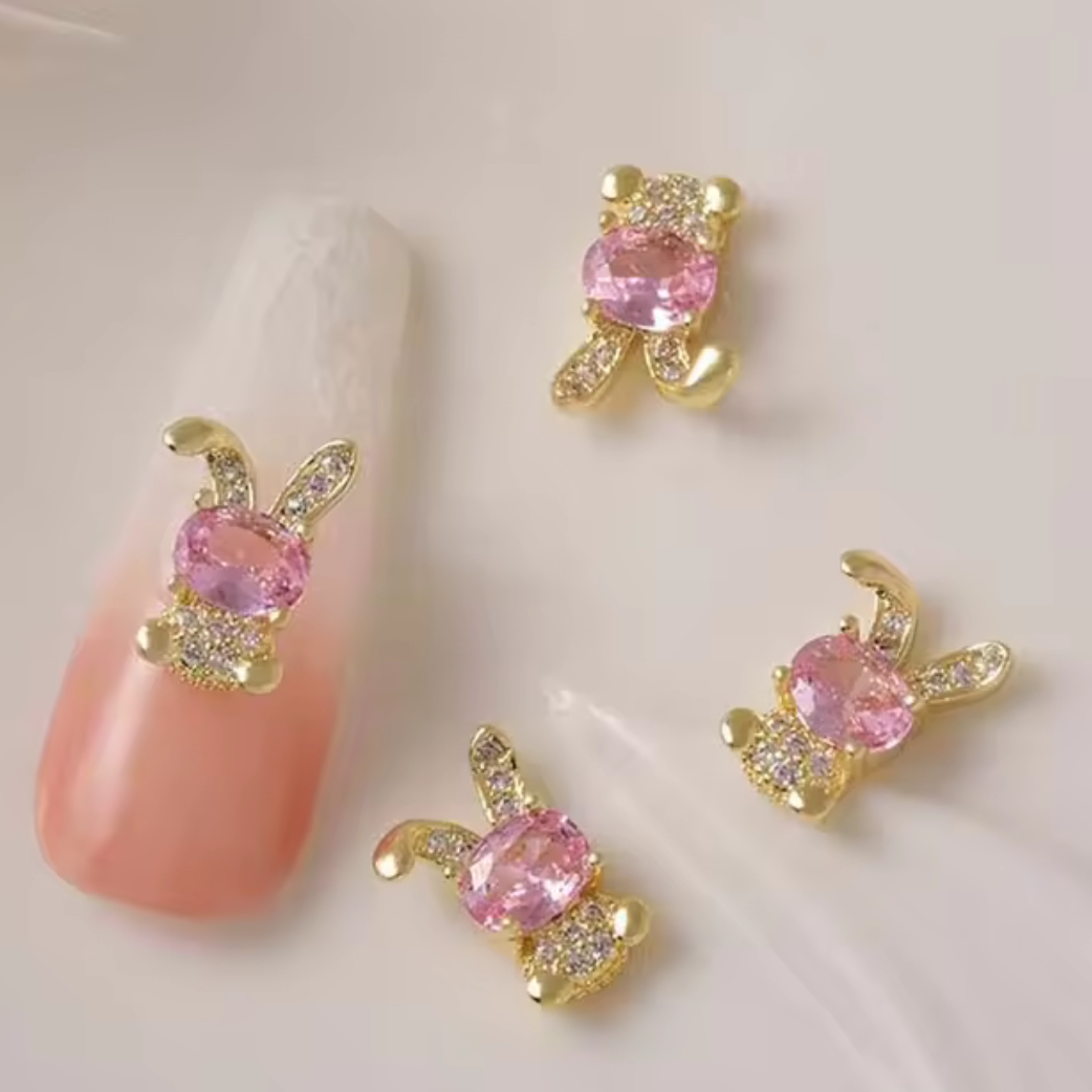 Bijoux fantaisie 3D pour ongles | Style lapin | Couleur or ou argent | Vendu à l'unité