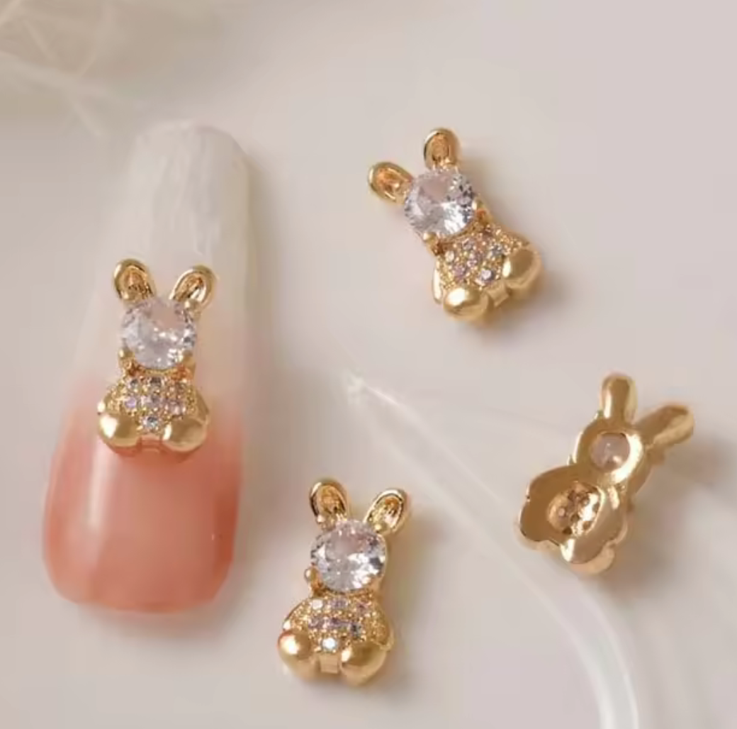 Bijoux fantaisie 3D pour ongles | Style lapin | Couleur or ou argent | Vendu à l'unité