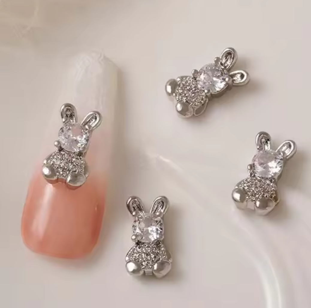 Bijoux fantaisie 3D pour ongles | Style lapin | Couleur or ou argent | Vendu à l'unité