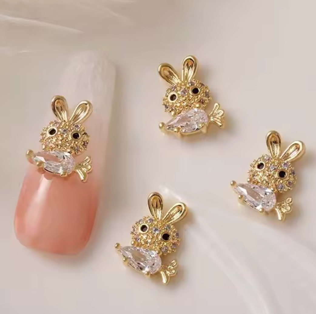 Bijoux fantaisie 3D pour ongles | Style lapin | Couleur or ou argent | Vendu à l'unité