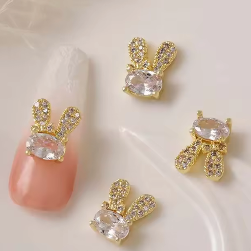 Bijoux fantaisie 3D pour ongles | Style lapin | Couleur or ou argent | Vendu à l'unité