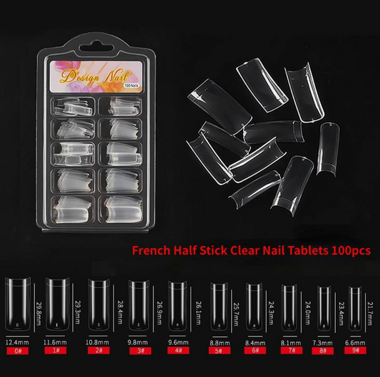 Half French Nail Tips Clear 100 Tips Box
